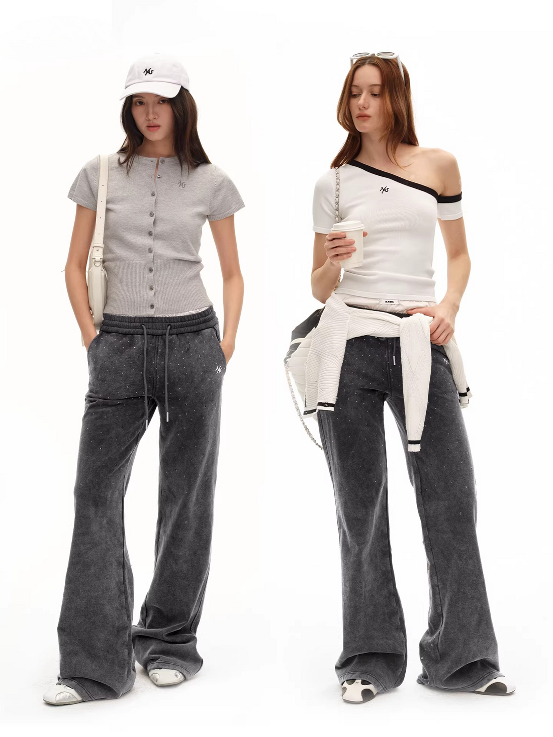 Crystal-Embellished Vintage Wash Cotton Straight-Leg Trousers