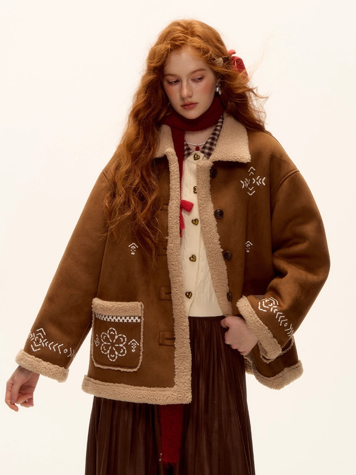 Suede Embroidered Fleece-Lined Jacket