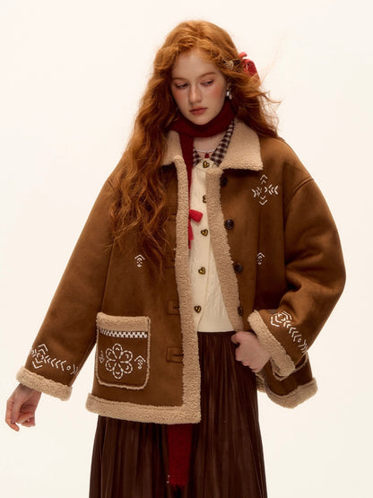 Suede Embroidered Fleece-Lined Jacket