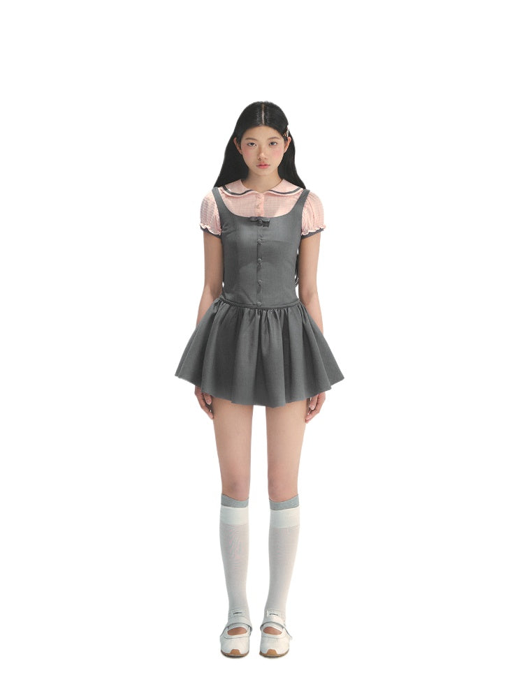 Spliced Fake Two  Piece Preppy Dress
