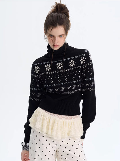Fair Isle Wool Turtleneck Knit Sweater
