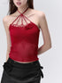 Rose Knitted Hollow Out Spaghetti Strap Tank Top - CHINASQUAD