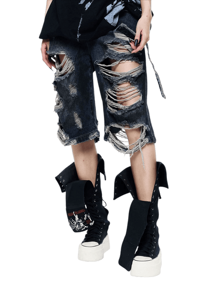 Mud-Dyed Punk Grunge Mid-Length Shorts