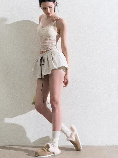 Drawstring Bubble Mini Skirt