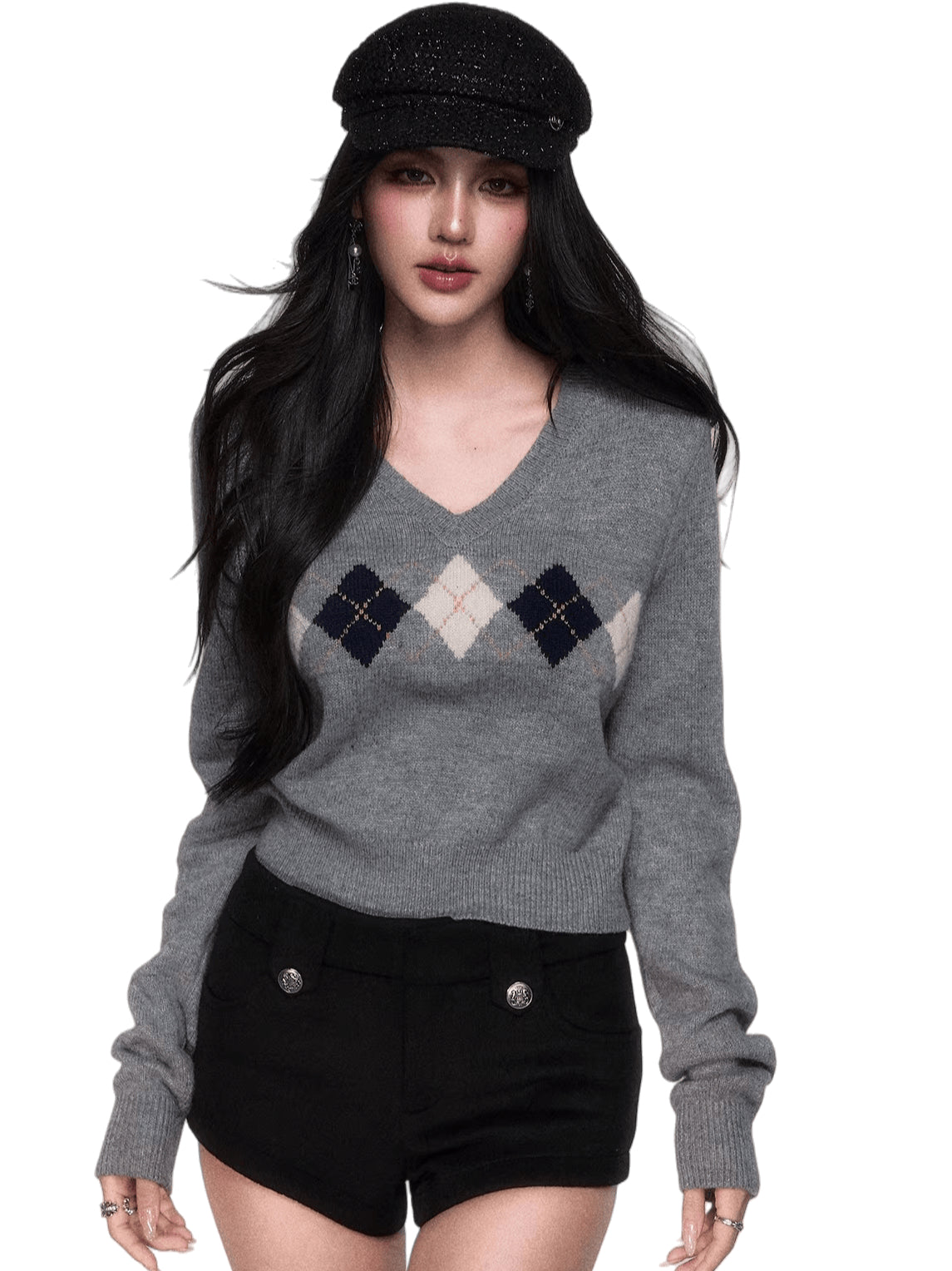 V-Neck Wool-Blend Knit Pullover