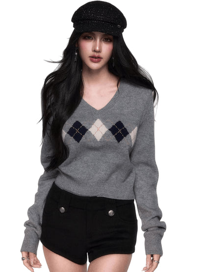 V-Neck Wool-Blend Knit Pullover