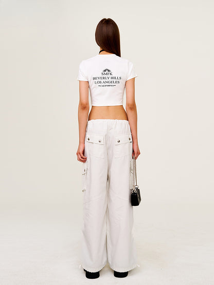 Drawstring - Adjustable Wide - Leg Utility Pants
