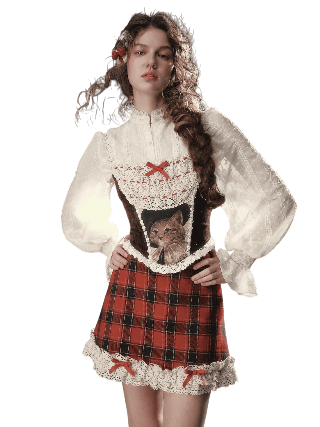 Christmas Night Corset Top &amp; Plaid Skirt Set