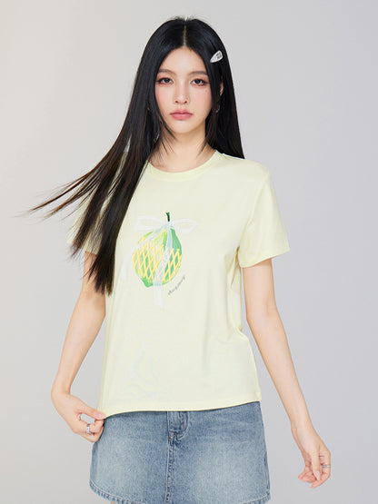 Bow-tied Fruit Regular Shoulder T-shirt