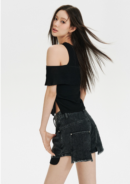 Black &amp; Grey Cut-out Tank Top - CHINASQUAD