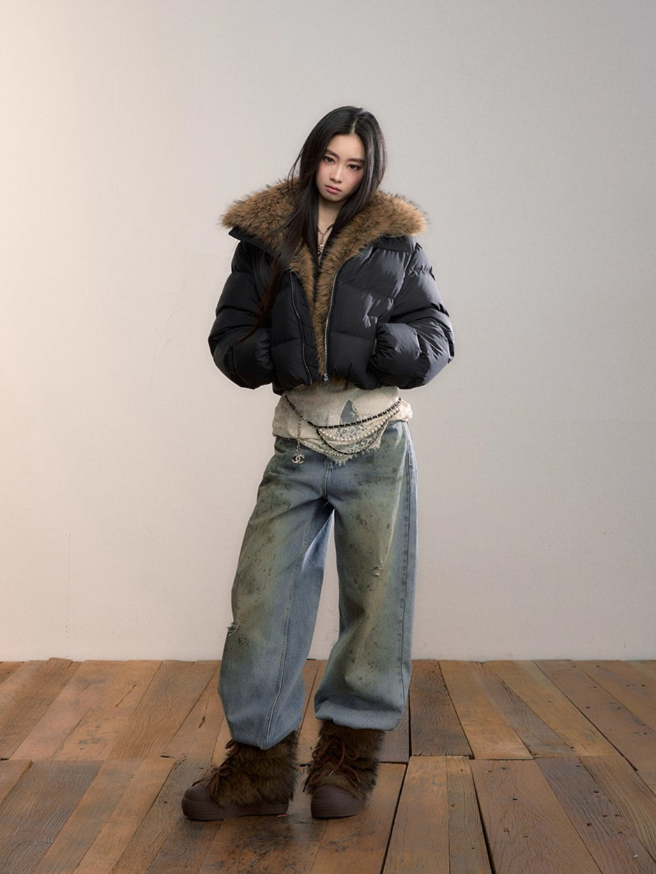 Detachable Faux Fur Collar Down Jacket