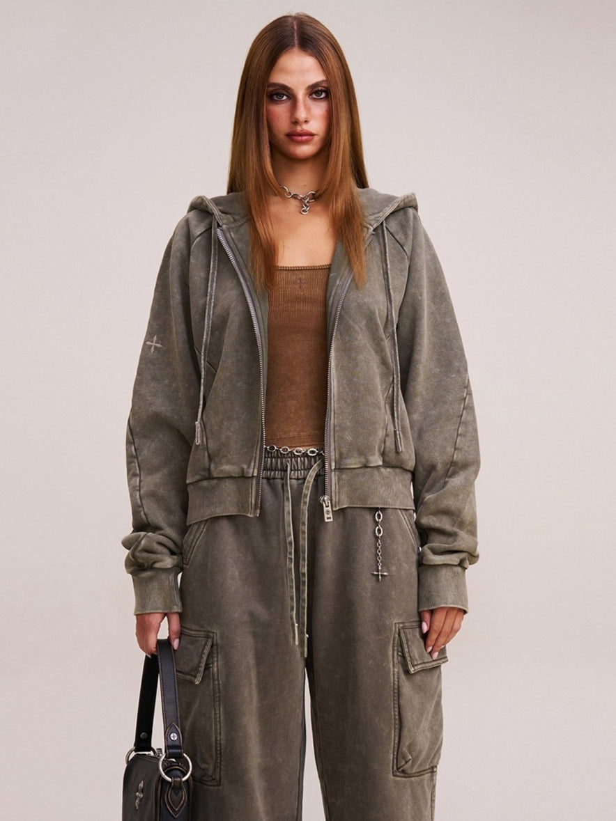 Wild Vintage Zip-up Cropped Hoodie