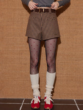 Plaid Suede Belted High-Waist A-Line Shorts - CHINASQUAD