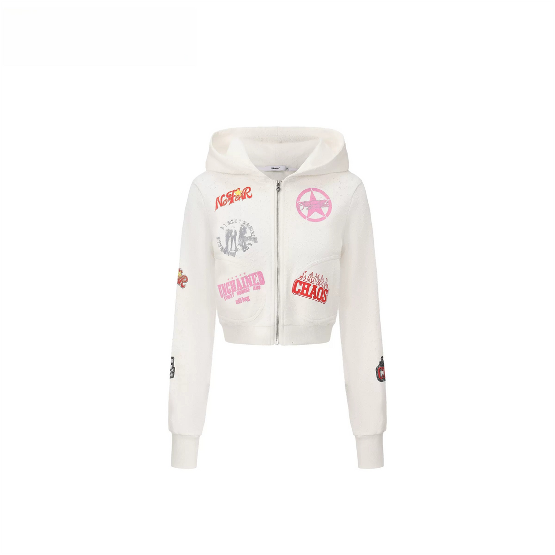 24ANS Distressed Two-Tone Set with Graphic Print – White hoodie