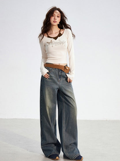 Butterfly Print Layered Slim-Fit T-Shirts