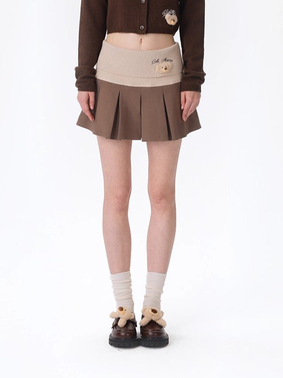 Knit Foldover Pleated Mini Skirt