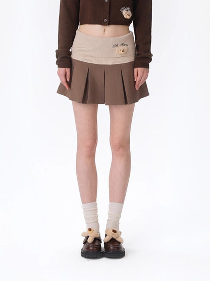 Knit Foldover Pleated Mini Skirt