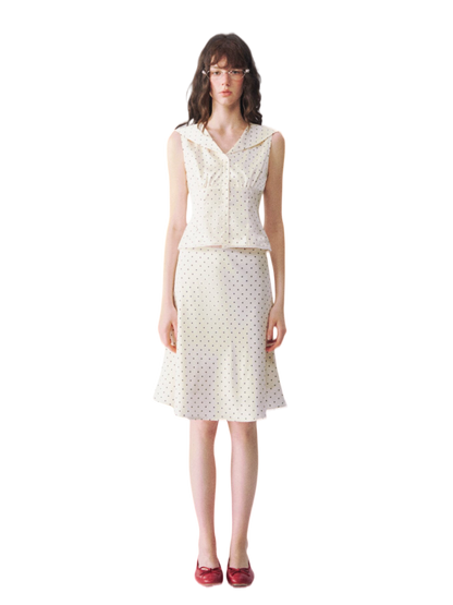 Collar Cinched Top &amp; French A-line Midi Skirt Set