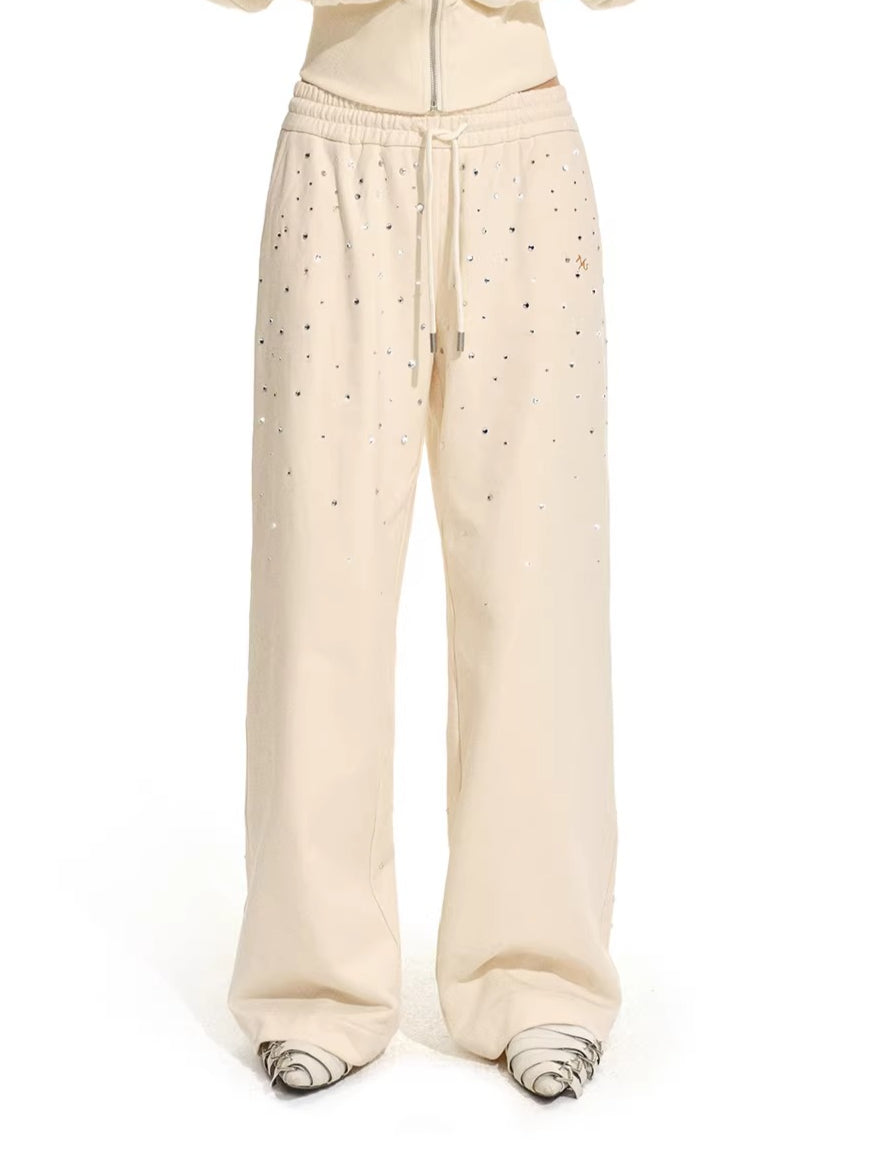 Gradient Rhinestone Cotton Knit Wide-Leg Pants