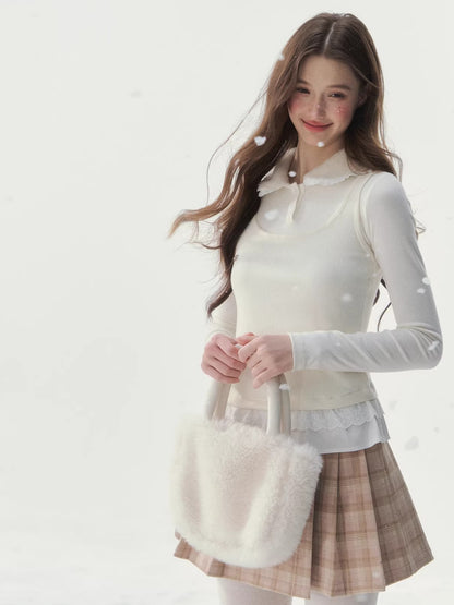 Faux Layered Knit Long Sleeve T-Shirt