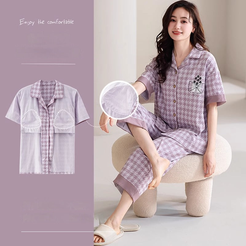 Cute Short-sleeved Cotton Home Loungewear Set