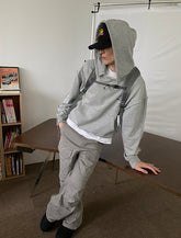 Grey Distressed Torn Pockets Hoodie - CHINASQUAD