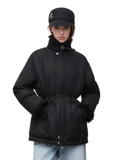 Black Longline Fleece Collar Windbreaker