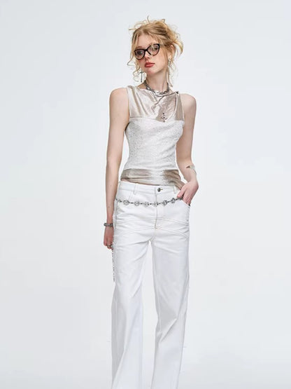 Sequined Knit Sleeveless Tank Top