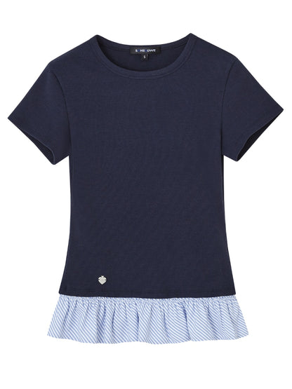 Fake Two-Piece Patchwork Puff Sleeve
