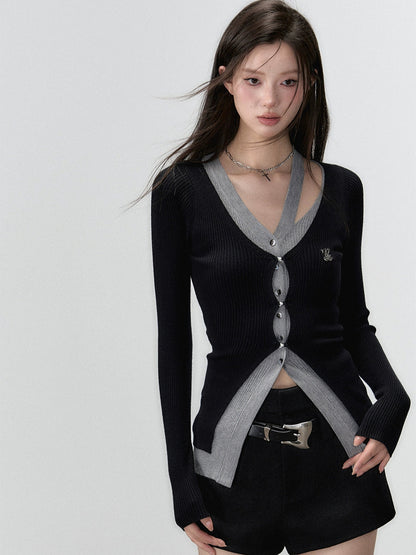 2-in-1 Long-sleeve Knitted Cardigan