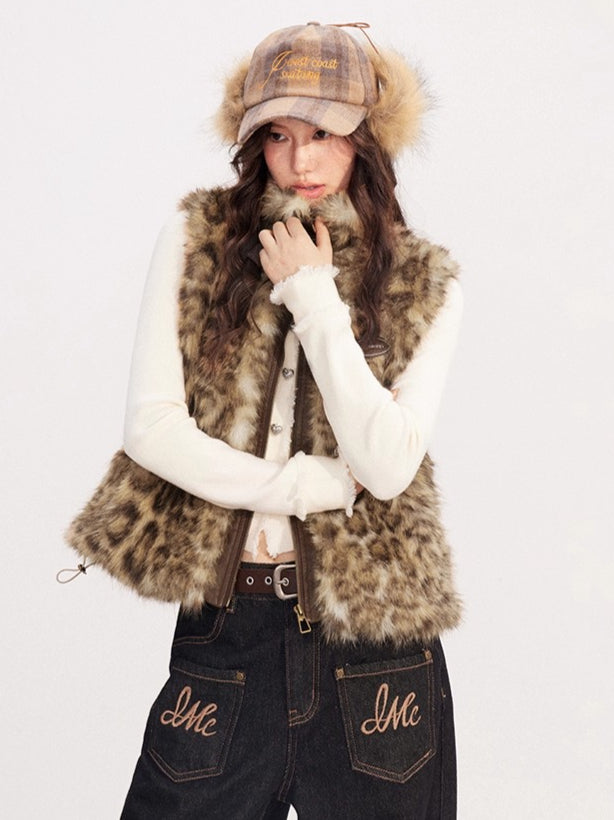 Faux-Fur Panel Vintage Sleeveless Vest