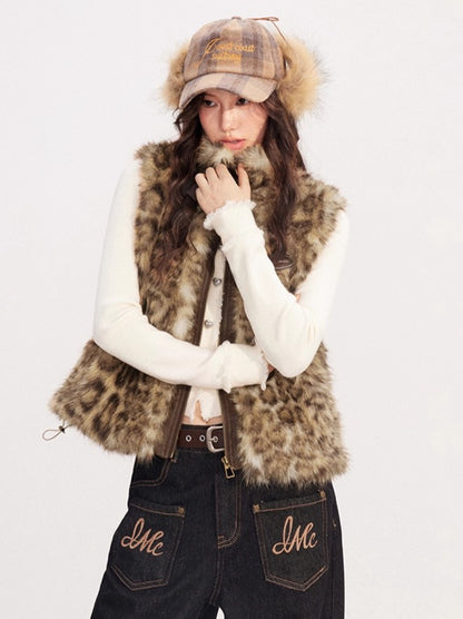 Faux-Fur Panel Vintage Sleeveless Vest