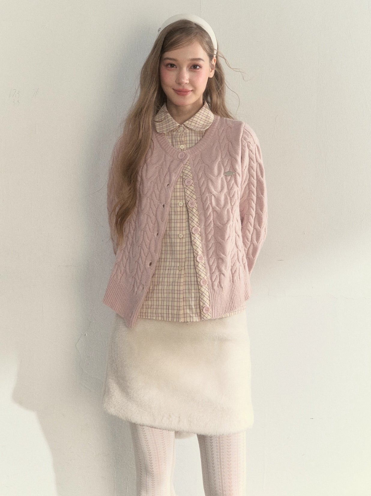 Wool-Blend Layered Doll Collar Knit Cardigan