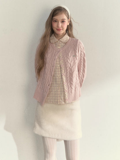 Wool-Blend Layered Doll Collar Knit Cardigan