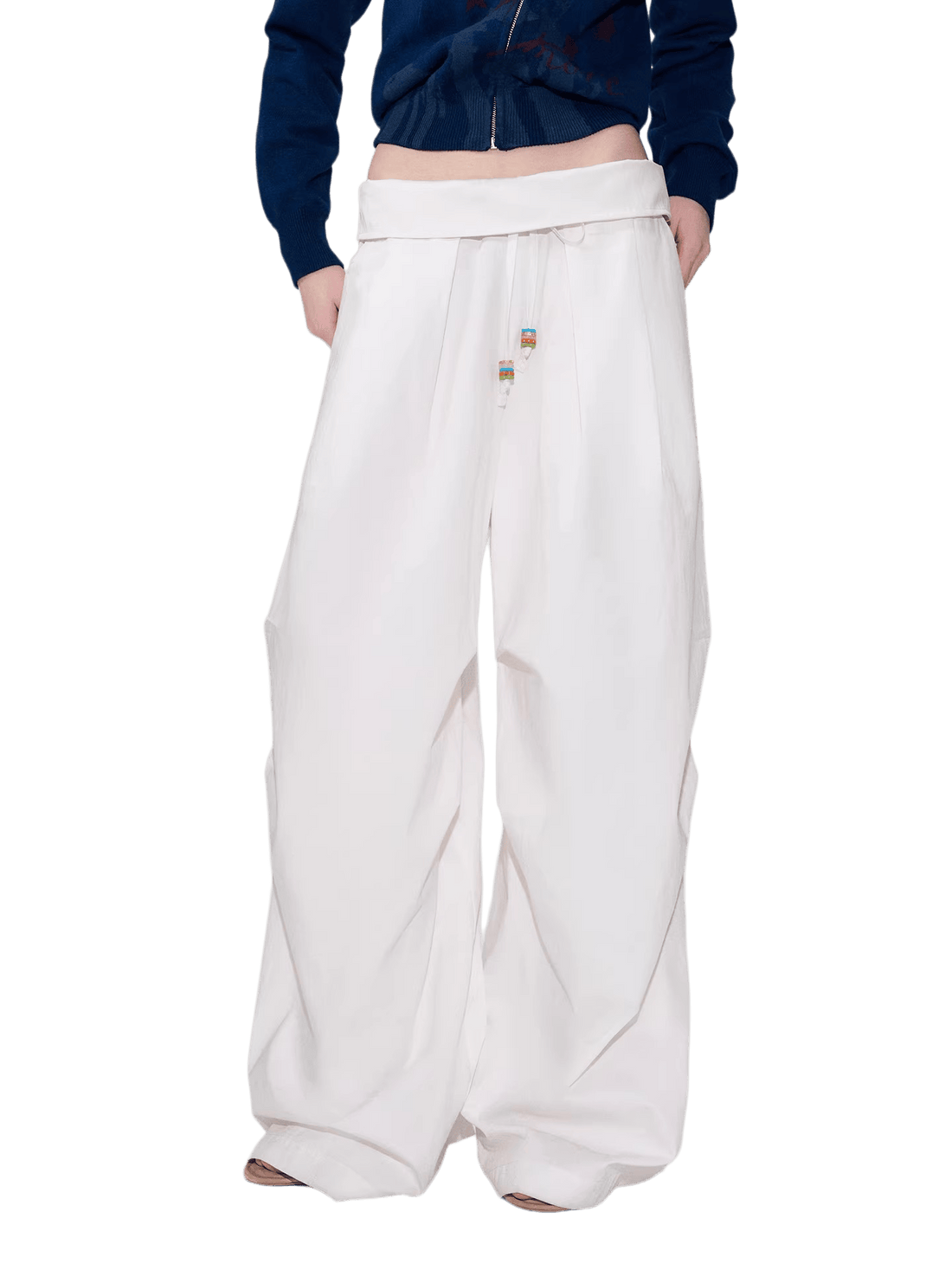 Fold-Over Waist Wide-Leg Curved Pants