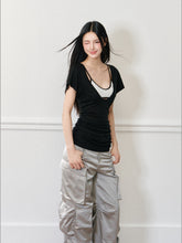 Color-Block Real Two-Piece U-Neck T-Shirt - CHINASQUAD