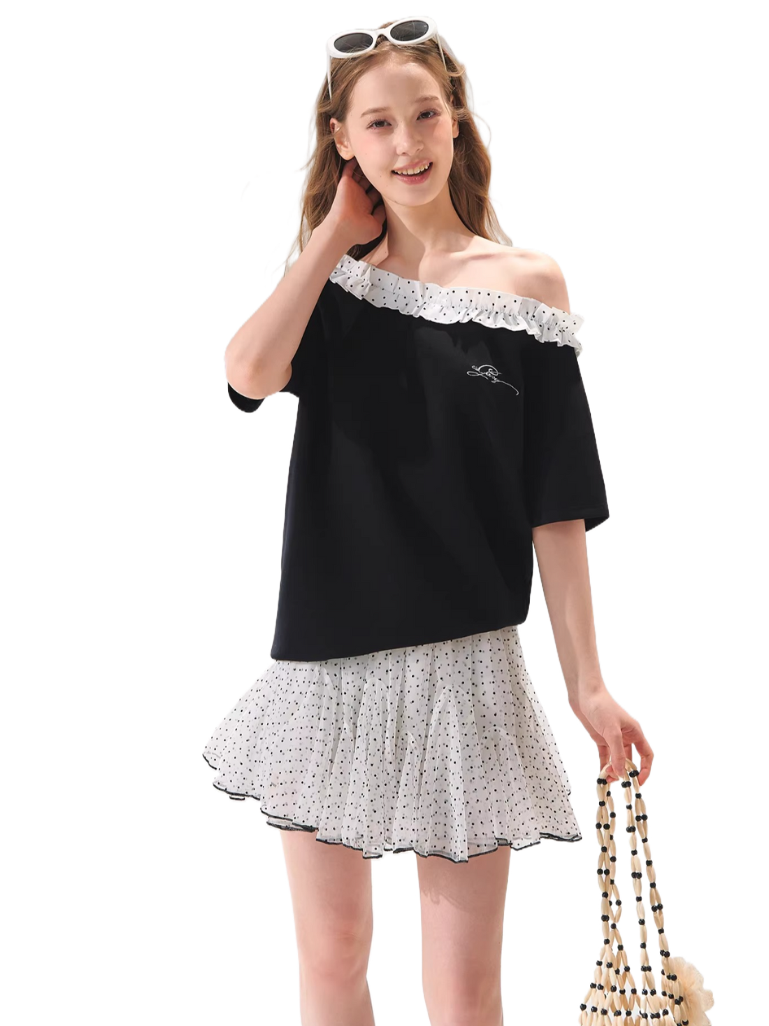 Flocked Polka Dot A-Line Tulle Mini Skirt