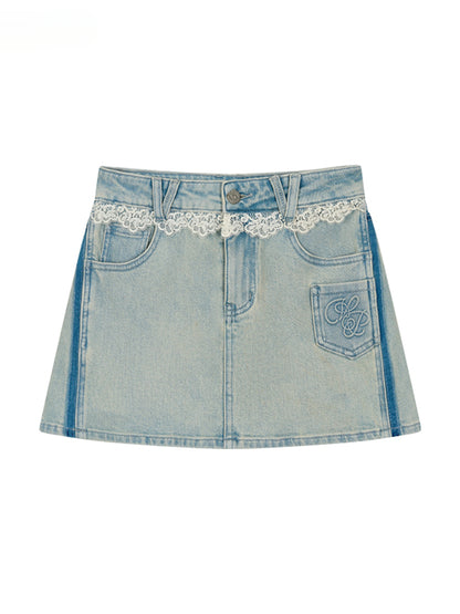 Light Blue Lace Panel Skirt