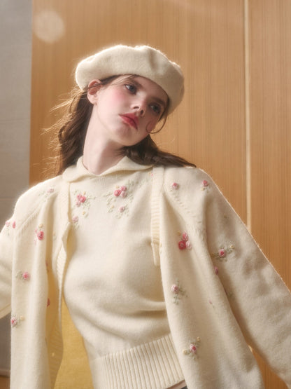 Hand-Embroidered Wool Cardigan