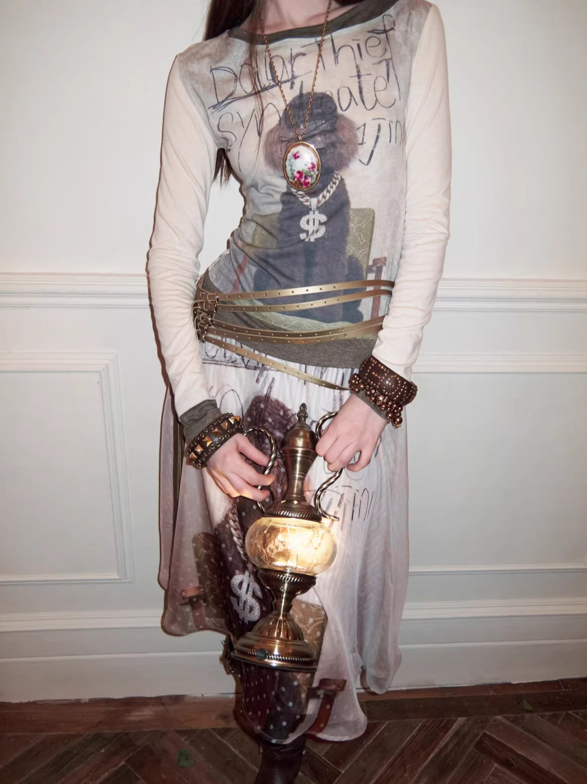 Layered-Effect Graphic Long-Sleeve T-Shirt