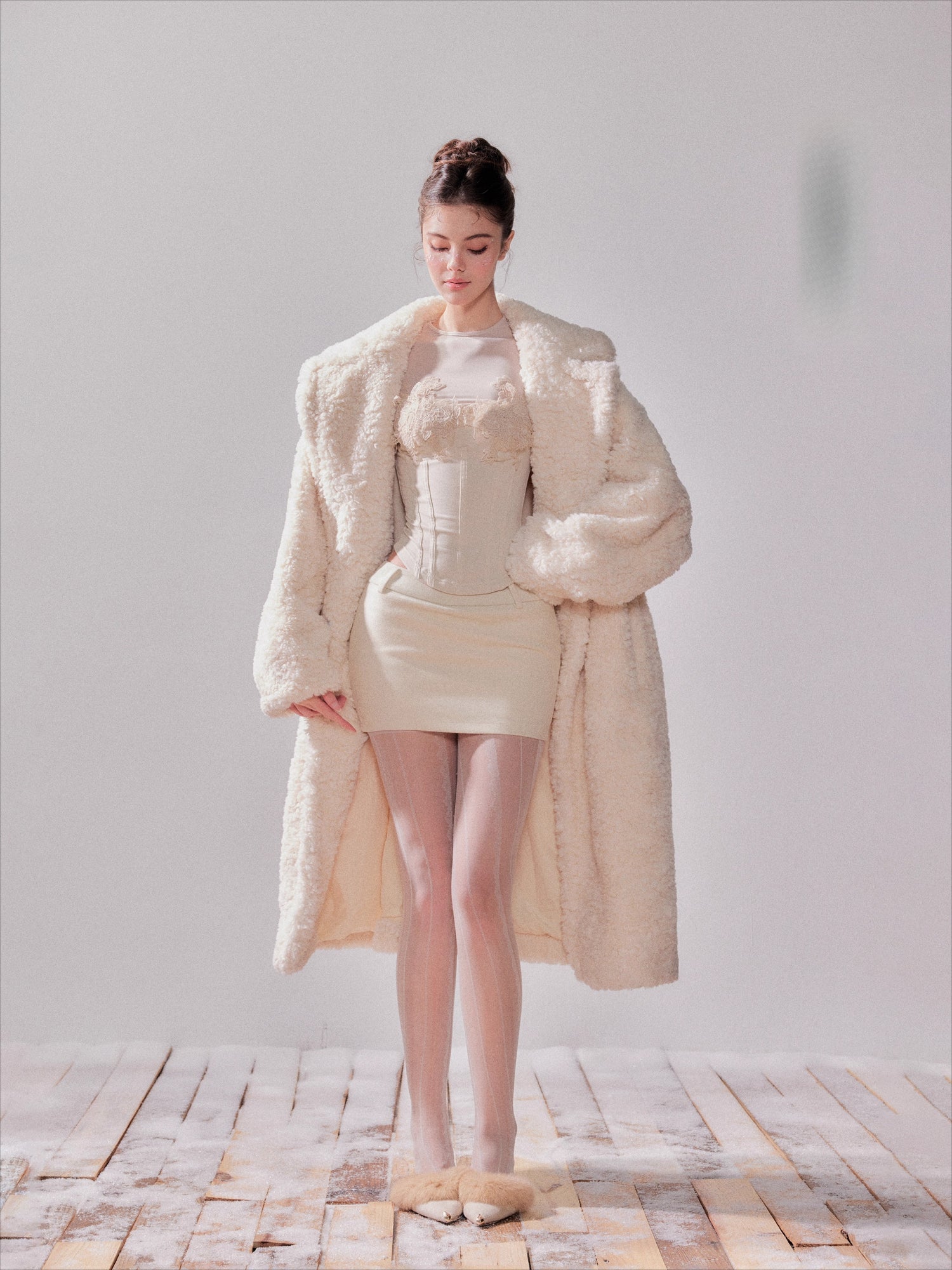 Hokkaido Letter Teddy Fleece Oversized Coat