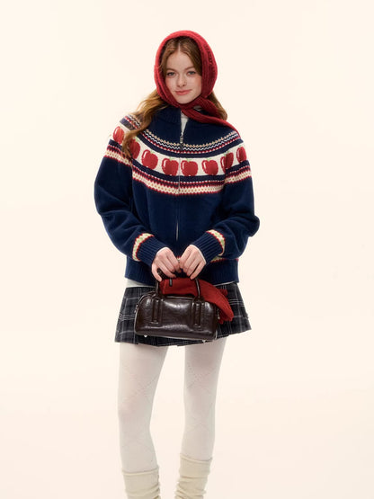 Zip-Up Wool-Blend Knit Cardigan