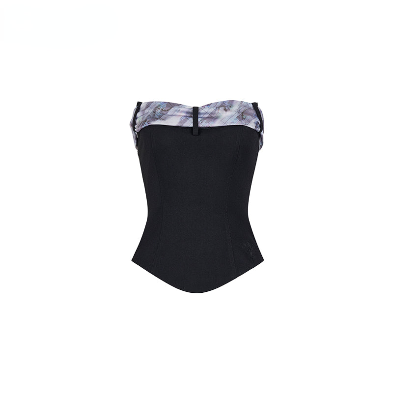 Gray &amp; Black Short Bandeau with Bow Strap Tank Top