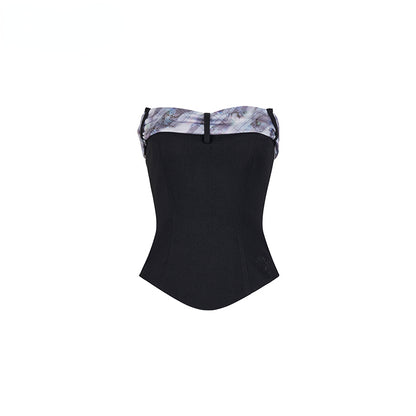 Gray &amp; Black Short Bandeau with Bow Strap Tank Top