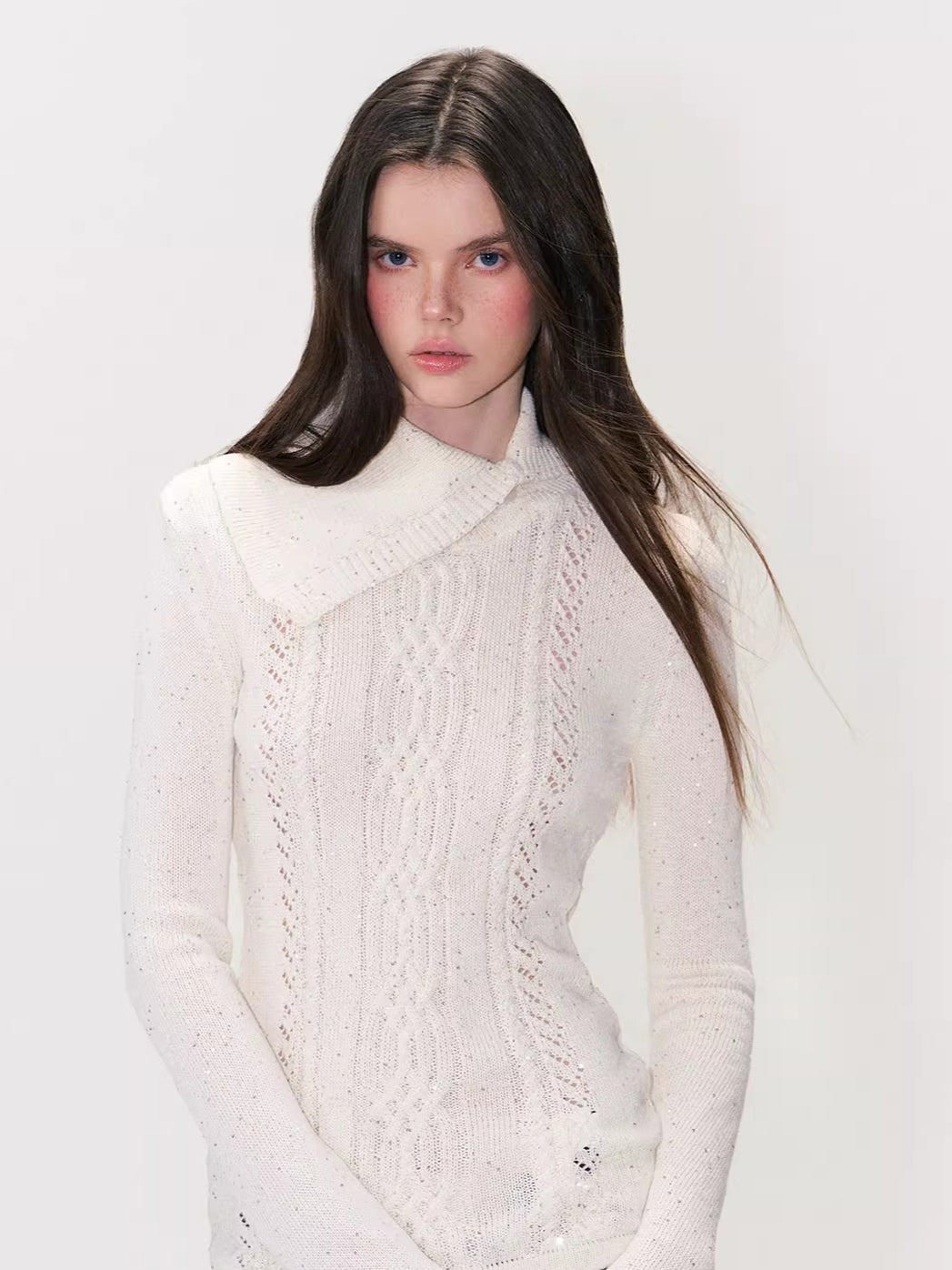 Shimmering Collared Slim-Fit Knit Sweater