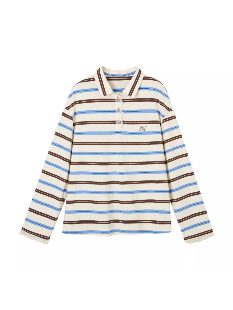 Striped Long-Sleeve Polo T-Shirt