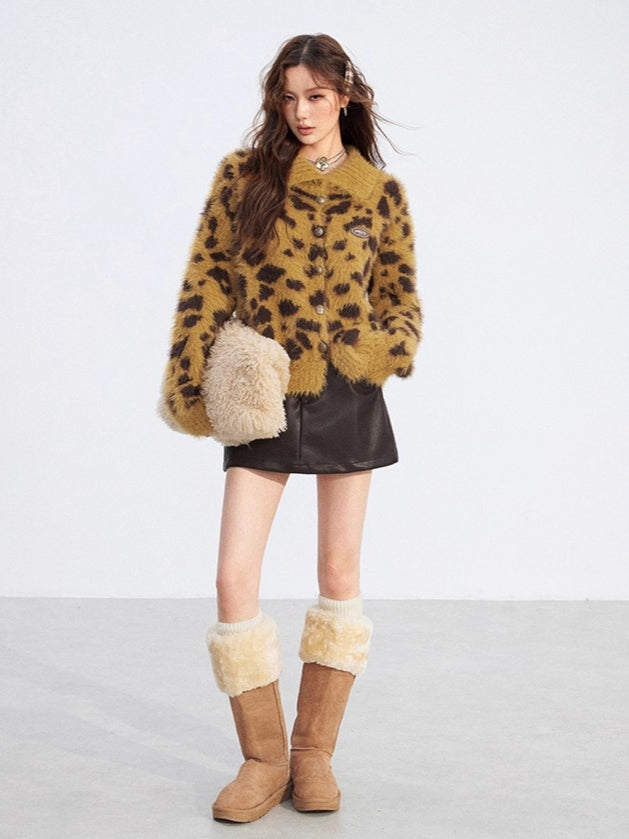 Leopard Mink-Plush Knit Sweater