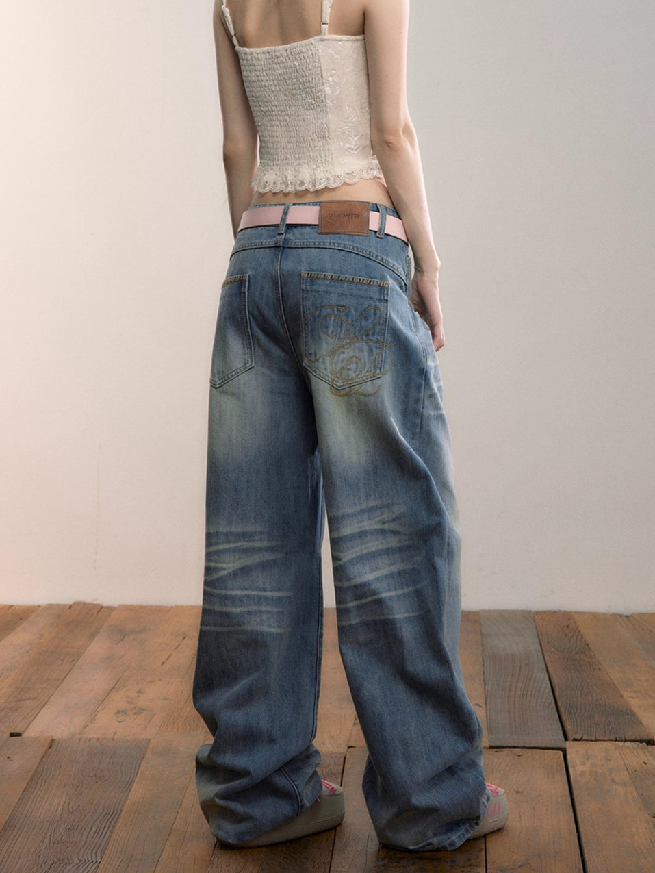 Washed Straight-Leg Denim Pants