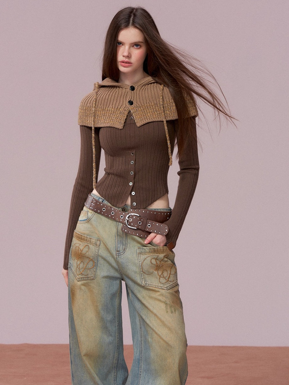 Knit Cardigan &amp; Hooded Cape Set