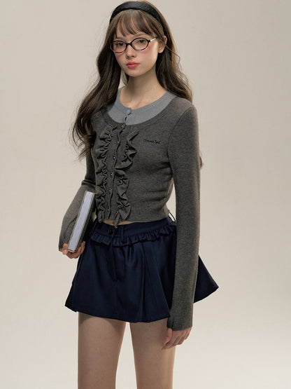 Gray 2-in-1 Lace Trim Knit Sweater